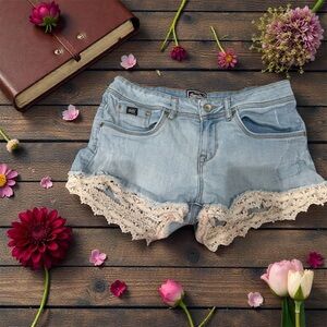 Superdry Light Blue Jean Shorts with Cream Lace